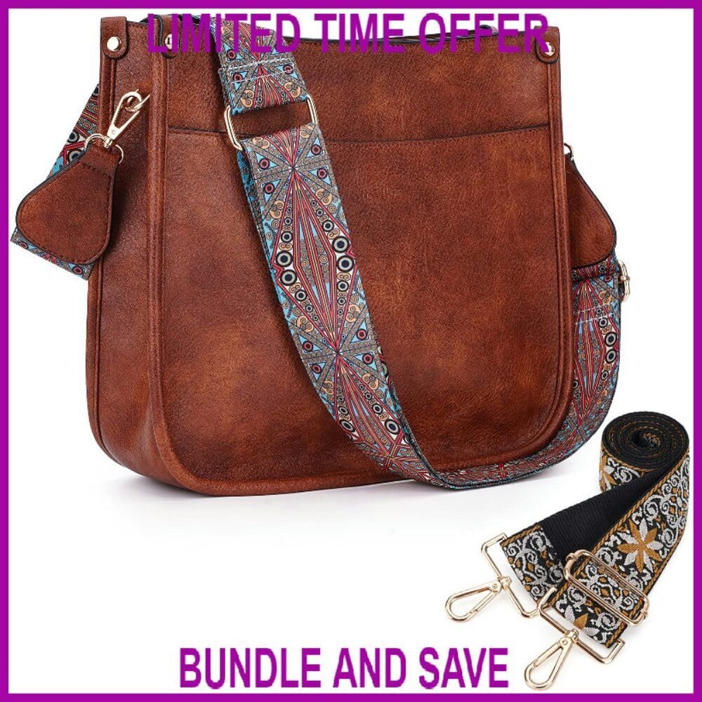 Vegan Leather Hobo Crossbody Bag with Adjustable Guitar Strap